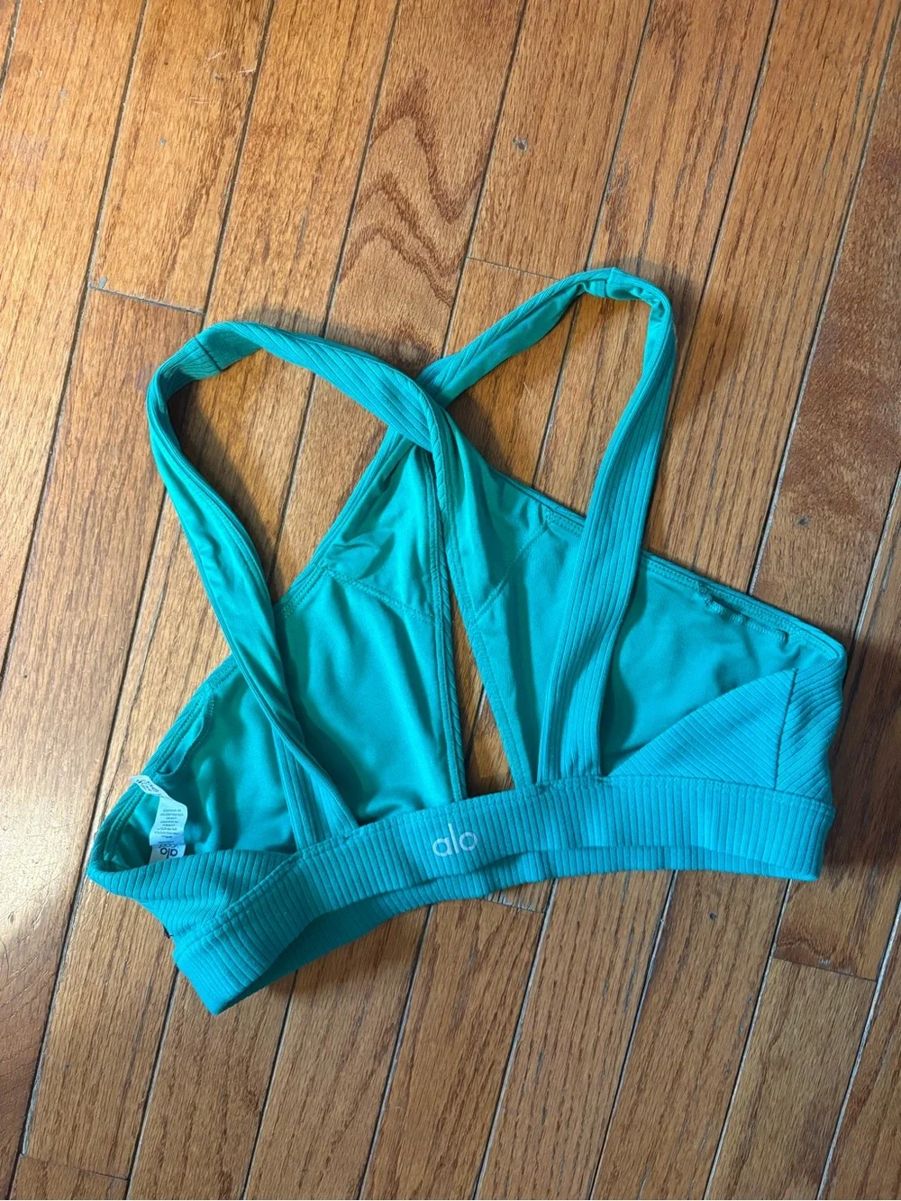 ALO Destination Ribbed Triangle Sports Bralette Spruce Green Womens Medium